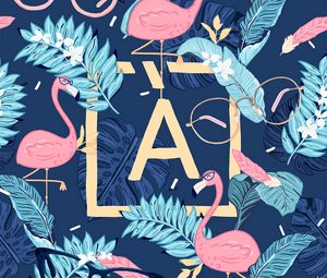 Preview wallpaper letter, flamingo, leaves, glasses, art