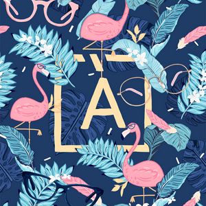 Preview wallpaper letter, flamingo, leaves, glasses, art