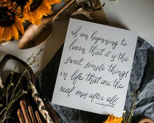 Preview wallpaper letter, quotes, words, sunflower, flowers, composition