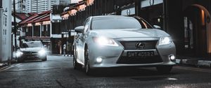 Preview wallpaper lexus, car, white, street, city