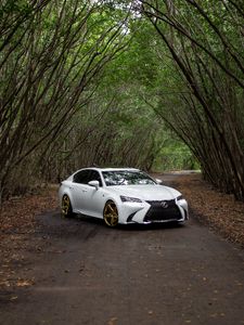 Preview wallpaper lexus gs350, lexus, car, white, road