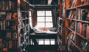 Preview wallpaper library, books, reading, comfort, shelves