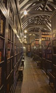 Preview wallpaper library, books, room, interior, wooden
