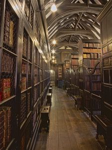 Preview wallpaper library, books, room, interior, wooden