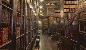 Preview wallpaper library, books, room, interior, wooden