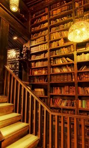 Preview wallpaper library, staircase, room, light, wooden