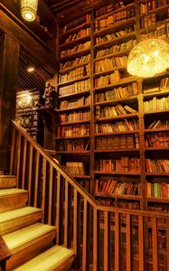 Preview wallpaper library, staircase, room, light, wooden