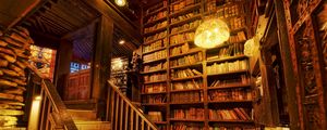 Preview wallpaper library, staircase, room, light, wooden