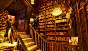 Preview wallpaper library, staircase, room, light, wooden