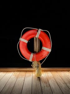 Preview wallpaper lifebuoy, circle, rope, tree, pier