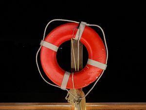 Preview wallpaper lifebuoy, circle, rope, tree, pier