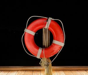 Preview wallpaper lifebuoy, circle, rope, tree, pier