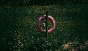 Preview wallpaper lifebuoy, grass, river, reflection, water, lake