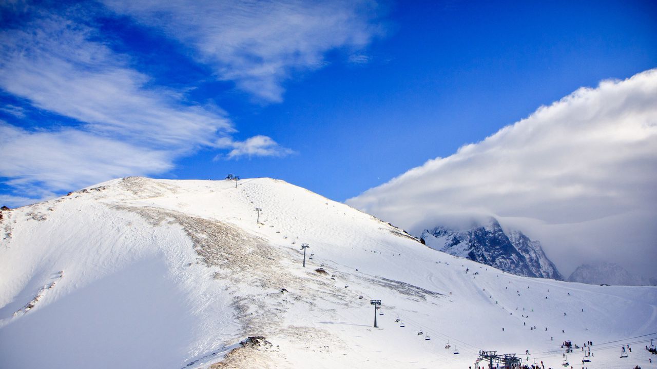 Wallpaper lift, mountains, caucasus, snow, dombai