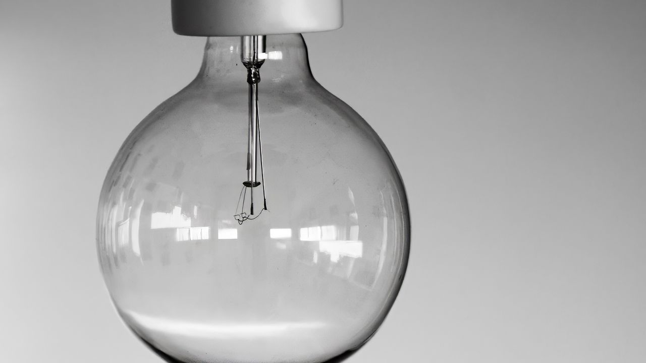 Wallpaper light bulb, glass, transparent, bw