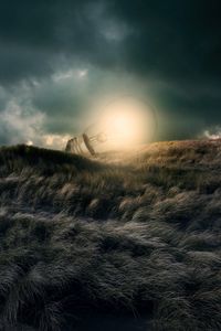 Preview wallpaper light bulb, glow, illusion, grass, clouds, photoshop