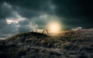 Preview wallpaper light bulb, glow, illusion, grass, clouds, photoshop