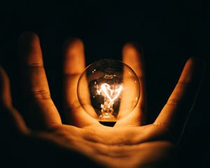 Preview wallpaper light bulb, hand, palm, dark, electricity