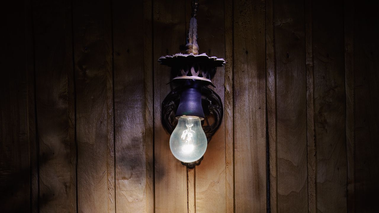 Wallpaper light bulb, light, wood, wall hd, picture, image