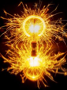 Preview wallpaper light bulb, sparks, reflection, glow