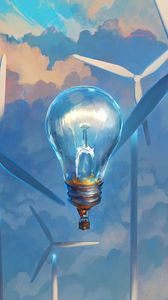 Preview wallpaper light bulb, surrealism, windmills, air balloon, aerostat