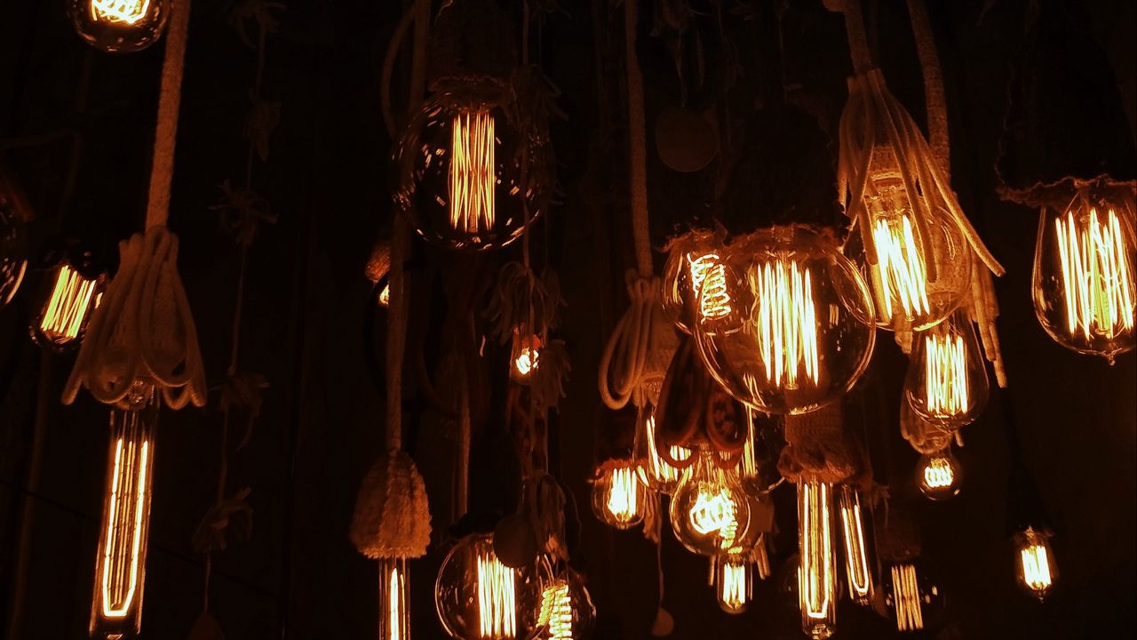 Wallpaper light bulbs, chandeliers, ropes, lighting, light, electricity