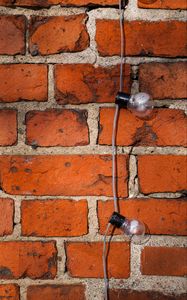 Preview wallpaper light bulbs, wire, bricks, wall