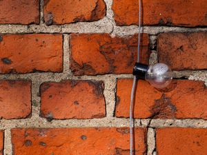 Preview wallpaper light bulbs, wire, bricks, wall