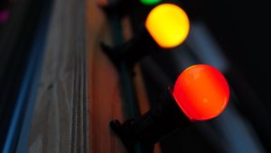 Preview wallpaper light bulbs, wood, surface, colorful