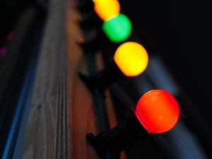 Preview wallpaper light bulbs, wood, surface, colorful