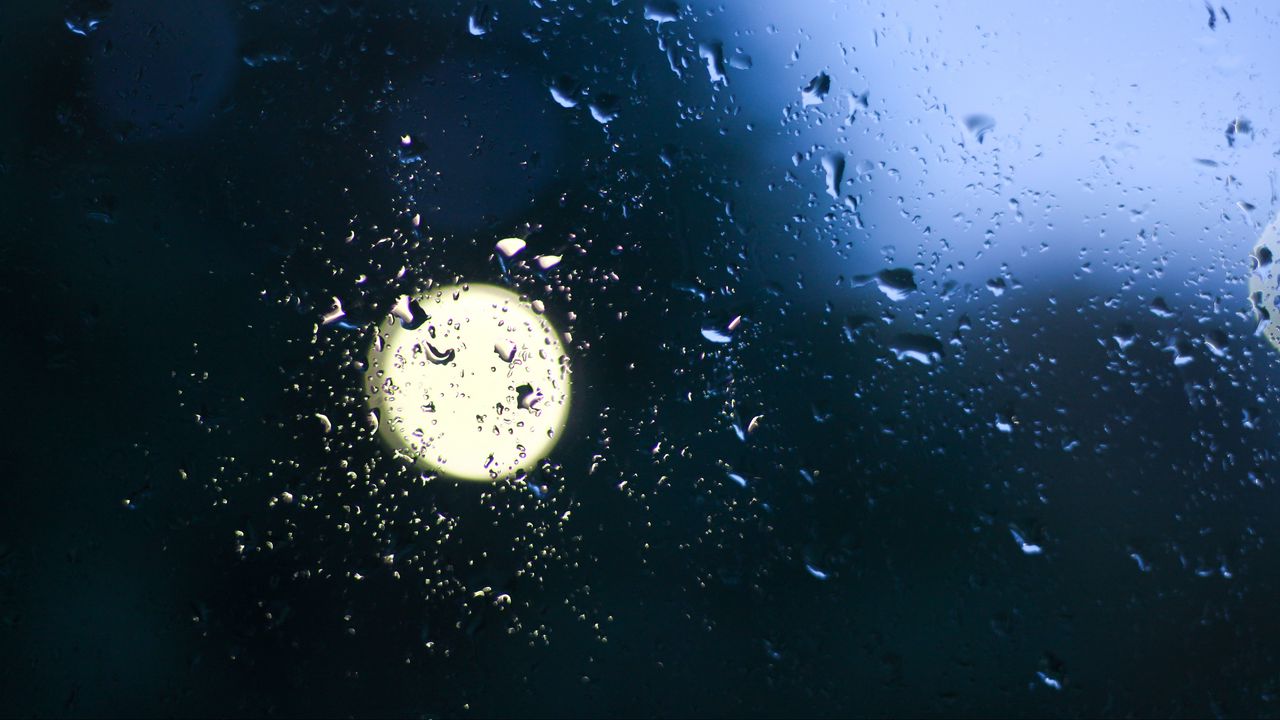 Wallpaper light, drops, rain, glass, dark