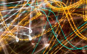 Preview wallpaper light, lines, long exposure, freezelight, yellow, blue, abstraction