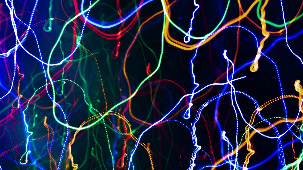 Wallpaper light, lines, long exposure, freezelight, distortion, abstraction, colorful