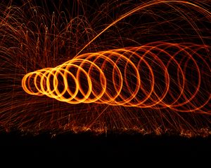 Preview wallpaper light, lines, sparks, freezelight, long exposure, dark