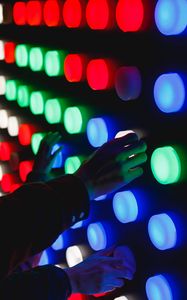 Preview wallpaper light, neon, buttons, hands, wall