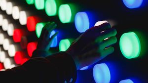 Preview wallpaper light, neon, buttons, hands, wall