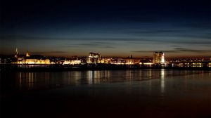 Preview wallpaper light, night, city, river, shore