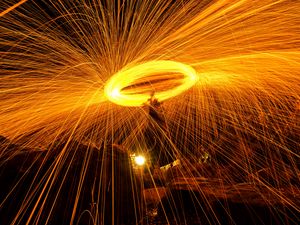 Preview wallpaper light, sparks, freezelight, night, long exposure