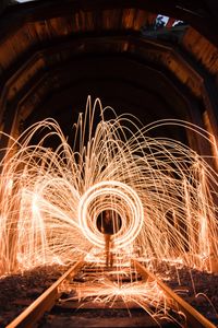 Preview wallpaper light, sparks, long exposure, rails, tunnel