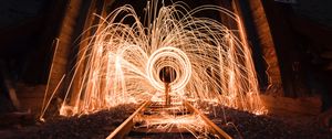 Preview wallpaper light, sparks, long exposure, rails, tunnel