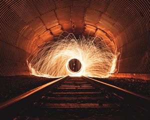 Preview wallpaper light, sparks, rotation, long exposure, rails, dark