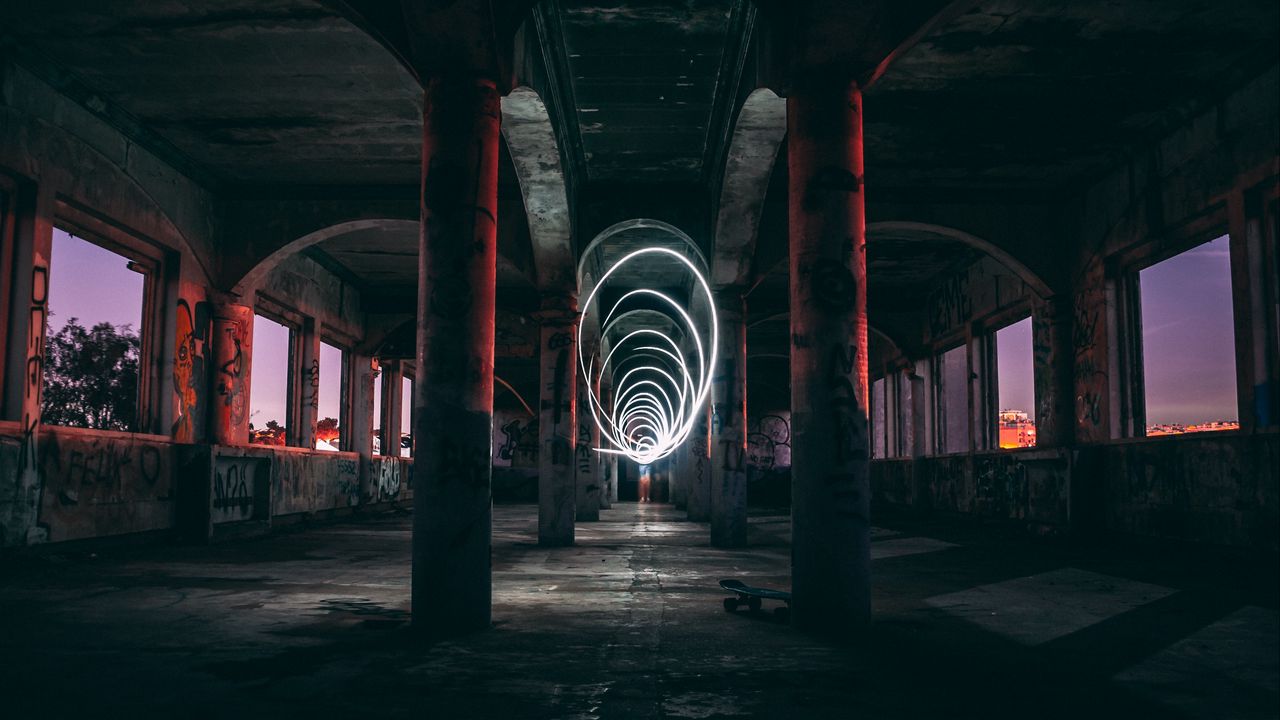 Wallpaper light, spiral, building, abandoned