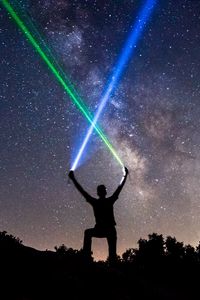 Preview wallpaper light swords, starry sky, silhouette, stars, night