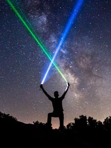 Preview wallpaper light swords, starry sky, silhouette, stars, night