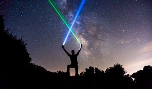 Preview wallpaper light swords, starry sky, silhouette, stars, night