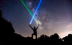 Preview wallpaper light swords, starry sky, silhouette, stars, night