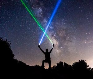 Preview wallpaper light swords, starry sky, silhouette, stars, night