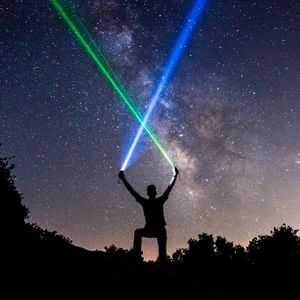 Preview wallpaper light swords, starry sky, silhouette, stars, night