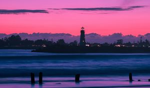 Preview wallpaper lighthouse, bay, sunset, sky