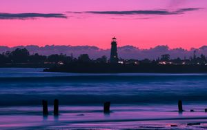 Preview wallpaper lighthouse, bay, sunset, sky